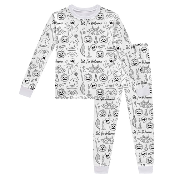 Shadoumai Halloween Pajamas for 10 - 14 Color Your Own Pajamas for Cute Printed Hand Paint Pjs Comfortable Long Sleeved Button Top 2 Piece Pjs for Gifts