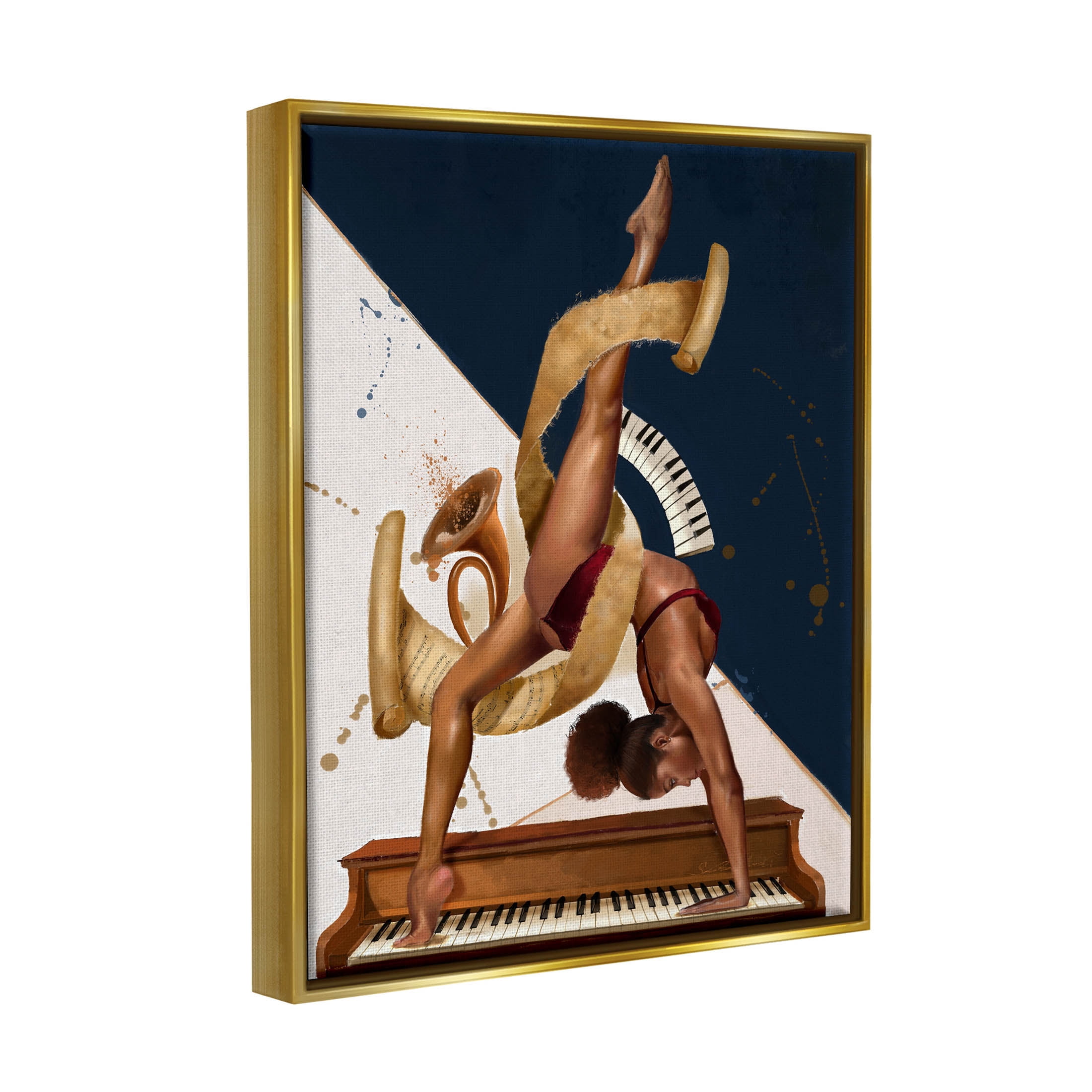 Gymnastics Musician Girl Instruments Abstract Painting Metallic Gold Framed Art Print Wall Art