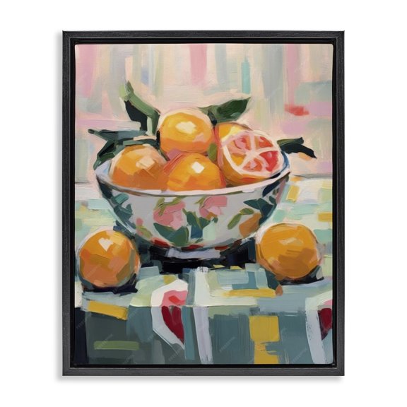 Stupell Industries Kitchen Bowl of Oranges Food & Beverage Painting Black Floater Framed Canvas Art Print Wall Art, 17 x 21