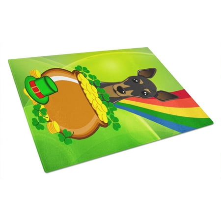 

Caroline s Treasures Min Pin St. Patrick s Day Glass Cutting Board Large