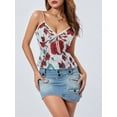 thumbnail image 3 of Gupgi Camisoles à Bretelles Spaghetti pour Femmes, Imprimé Floral, Col en V, Noué à l'Avant, Sans Manches, Haut Cami Ajusté, Débardeur, 3 of 9