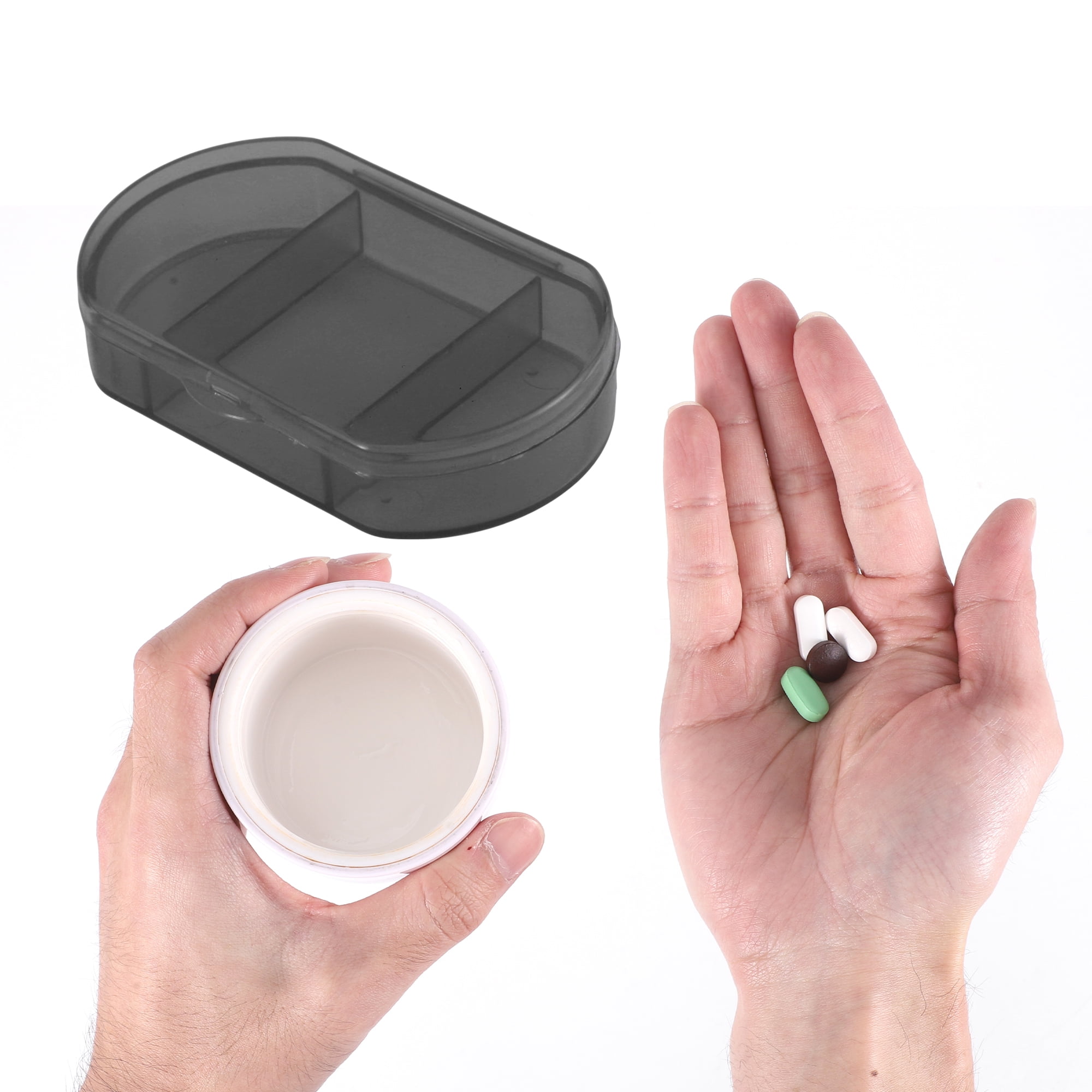Unique Bargains Durable 3 Compartments Pill Case for Travel 1 Pc Black