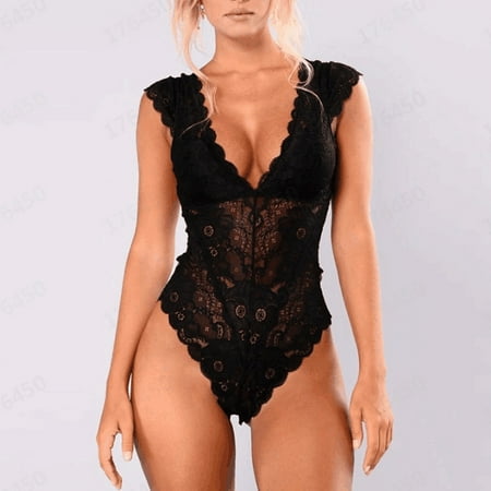 

Rutainlusire Clearance Womens Jumpsuits Casual Women Lingerie Solid Lace Deep-V Neck Perspective Temptation Babydoll Underwear Sleepwear Jumpsuit Bodysuits