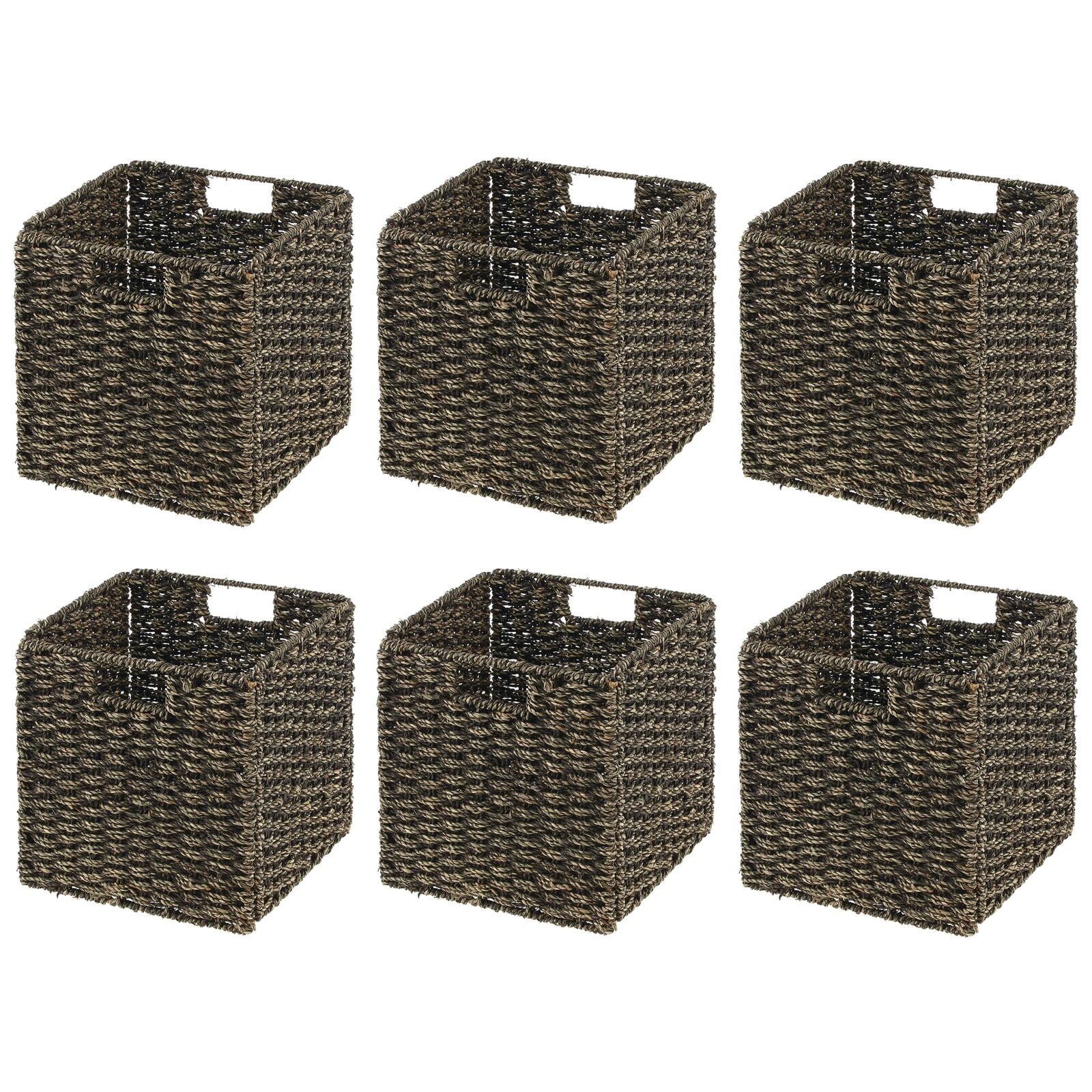 mDesign Seagrass Woven Cube Bin Basket Organizer with Handles Storage