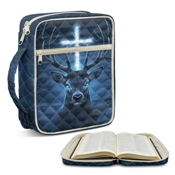 ZUXONGSY Deer Cross Print Bible Case for Women Quilted Bible Carrier Sturdy Christian Tote Bag with Handle Scripture Bag for ChuZU Essentials