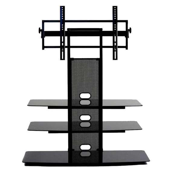 Flat panel TV mounting system w/ 3 AV shelves for up to 80" plasma or LCD/LED TVs