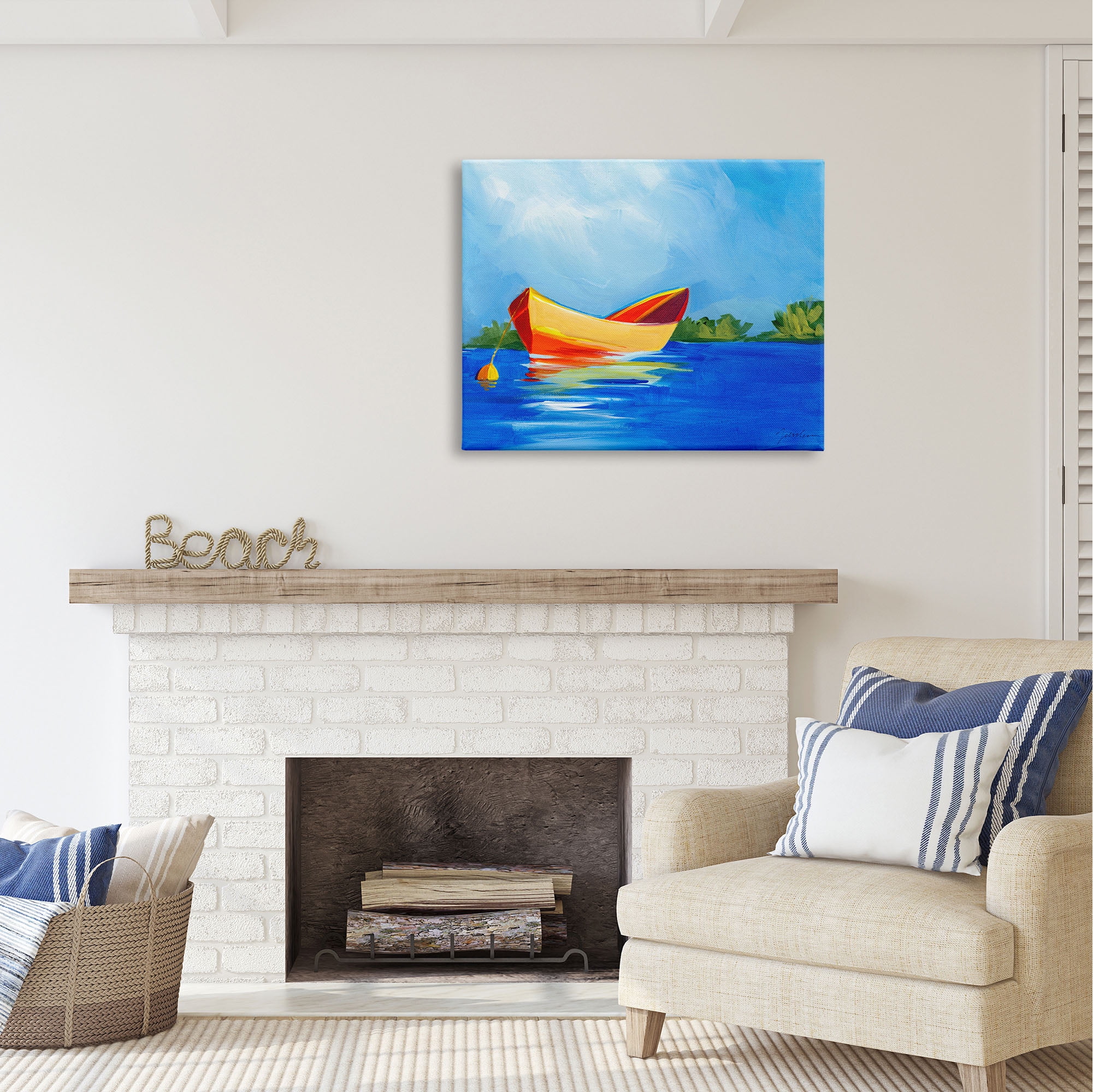Stupell Industries Modern Boat on Lake Transportation Painting Gallery Wrapped Canvas Print Wall Art, 40 x 30