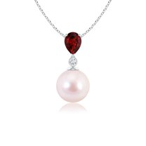 ANGARA Japanese Akoya Cultured Pearl & Pear Garnet Drop Pendant in Platinum for Women | June Birthstone, Birthday, Anniversary, Jewelry Gift for Women | Pearl Necklace