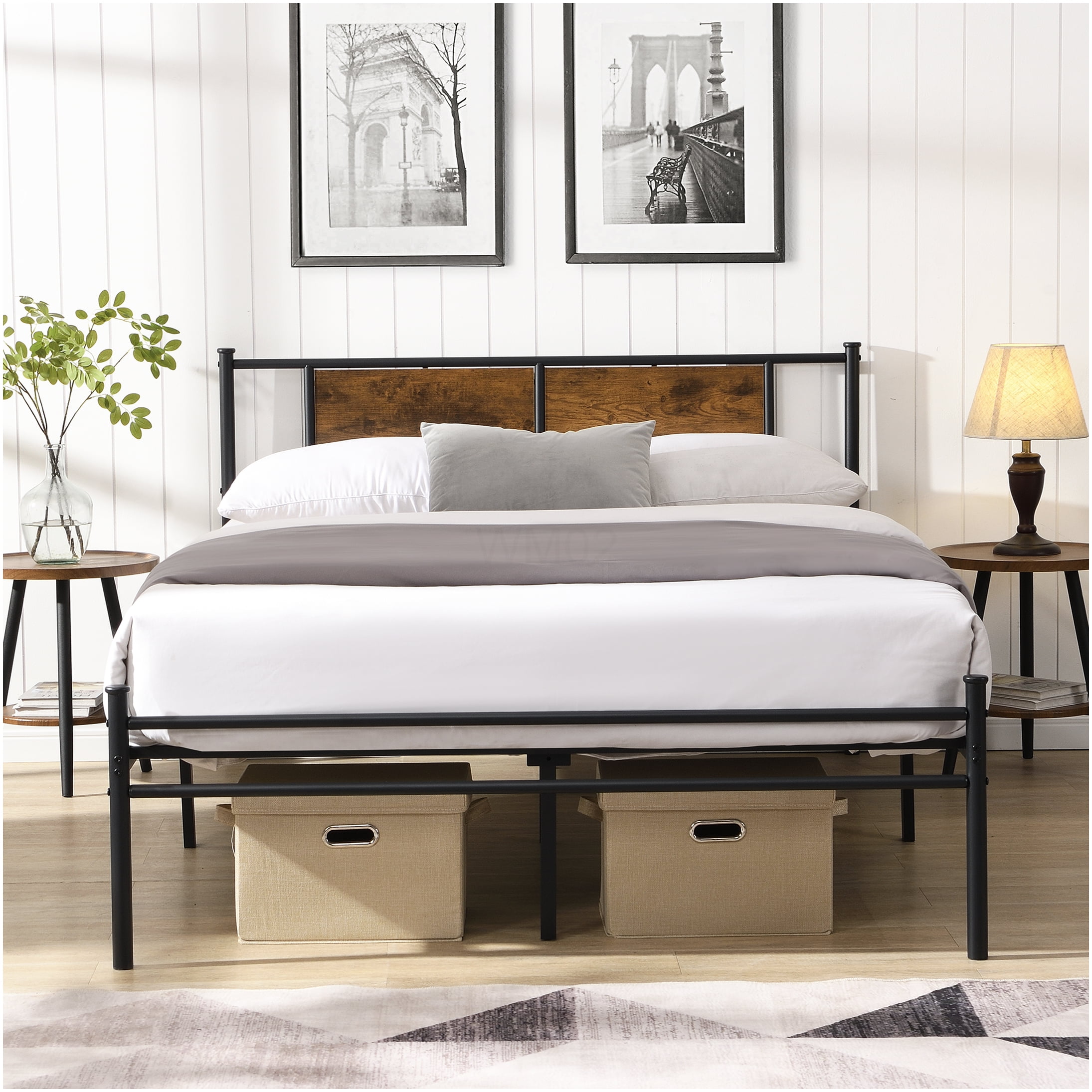 King Size Metal Platform Bed Frame with Headboard, 10.8" Underbed Storage, Heavy Duty 550lbs Support, No Box Spring Needed, Modern Bedroom Furniture