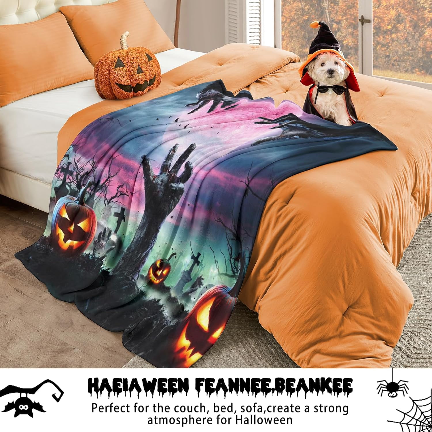 Halloween Throw Blanket Pumpkins Spooky Hands Scary Tombstones Throw Blanket Decorative Lightweight Fuzzy Soft Plush Fleece Blankets and Throws Couch Sofa Bed Blanket 50x60