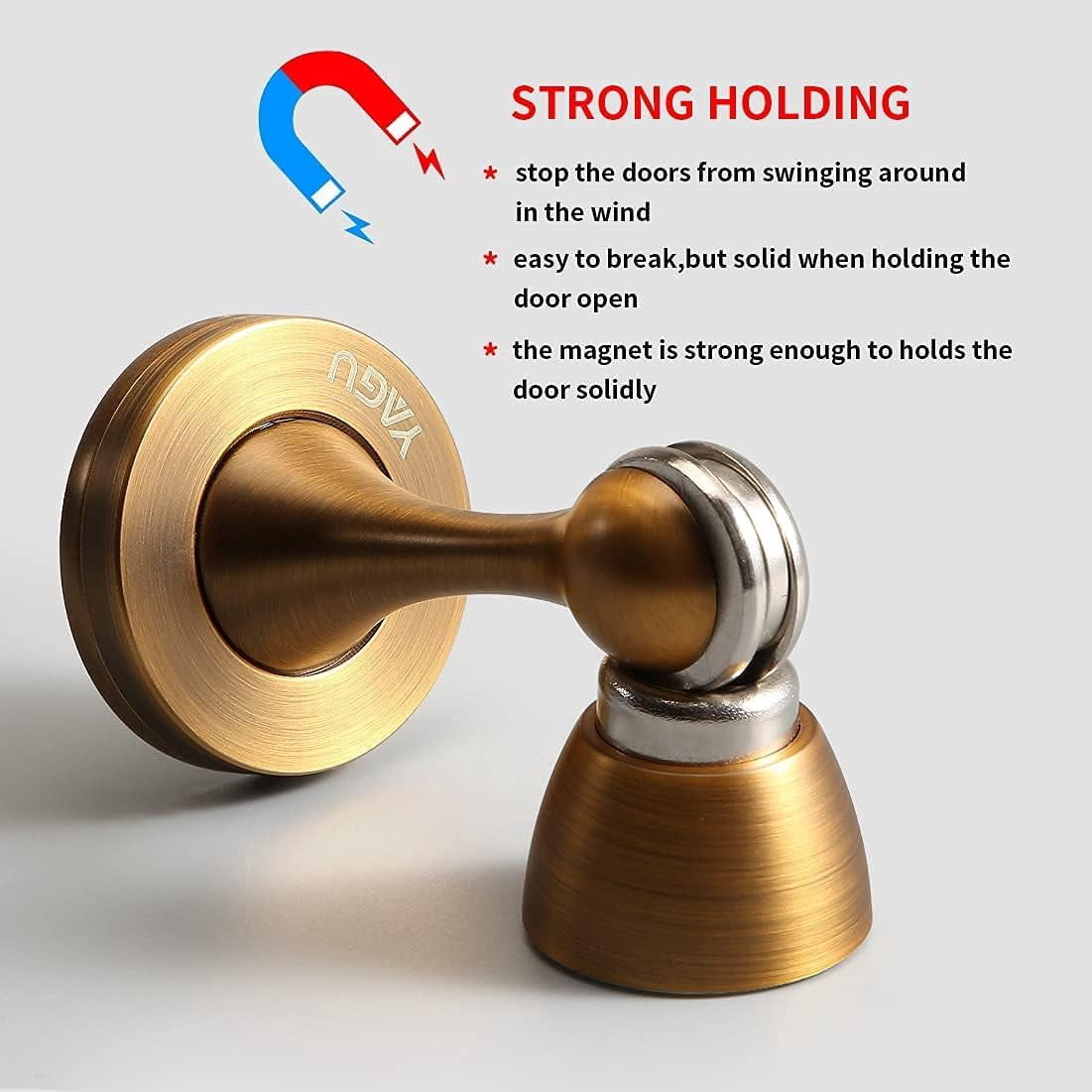 JJEAN-Door Stopper 1 Pack Magnetic Door Stops, Zinc Alloy Antique Brass Door Catch Door Holder Wall Floor Mounted, Metal Soft-Catch