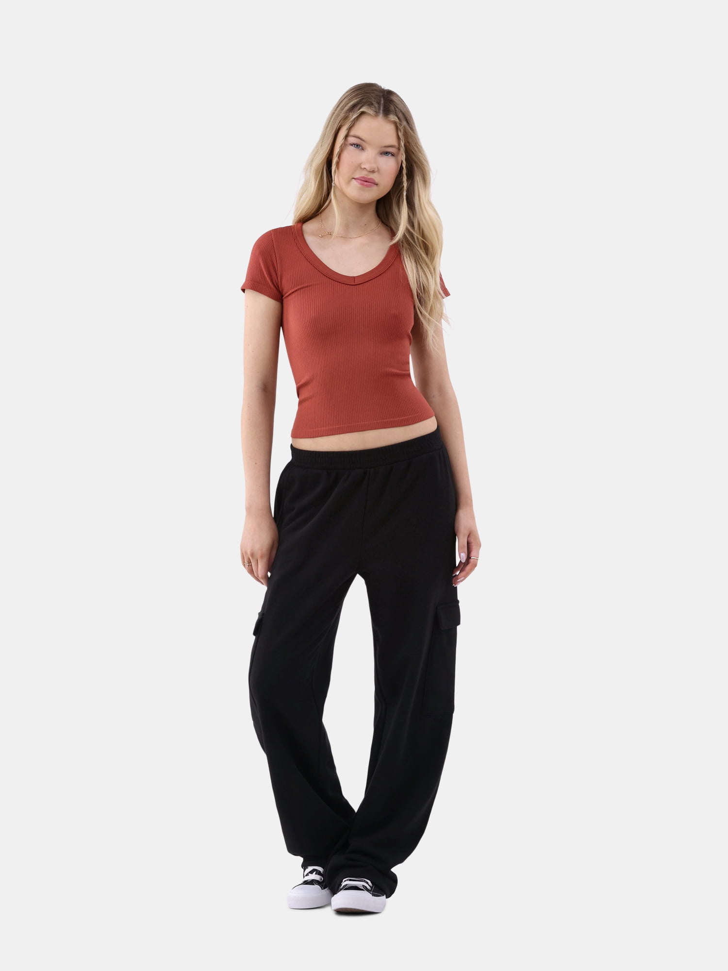 No Boundaries Seamless V-Neck Tee, Women's and Women's Plus