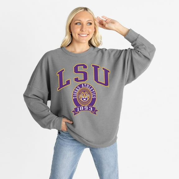 Women's Gameday Couture Gray LSU Tigers Oversized Training Day Corded Sweatshirt