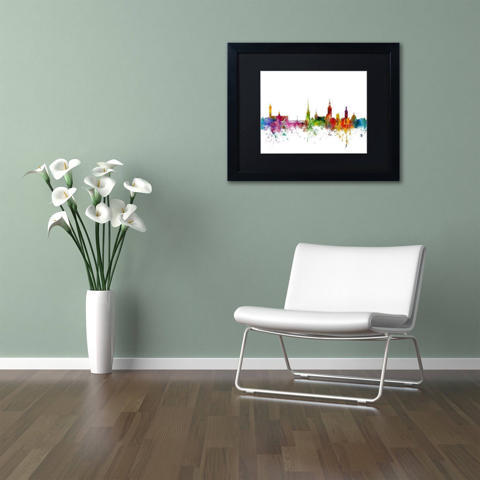 Trademark Fine Art "Stockholm Sweden Skyline" Canvas Art by Michael Tompsett Black Matte, Black Frame