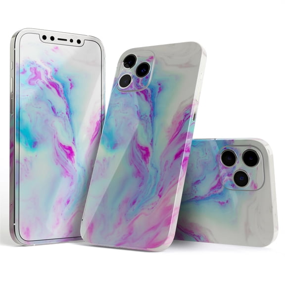 DesignSkinz Marbleized Soft Blue V32 Full-Body Skin Decal Wrap Cover for iPhone 16