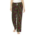 thumbnail image 2 of Lsque Burgundy Peony Flowers Print Women's Pajama Pants, Lounge Pant - Comfortable Home Wear,Elastic Waistband, Stylish Design-Large, 2 of 9