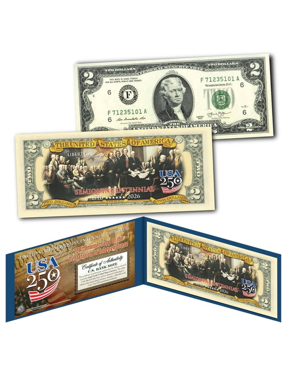 Collectible USA 250 Declaration of Independence Original Painting Colors for the 250th Anniversary of America Genuine U.S. $2 Dollar Bill