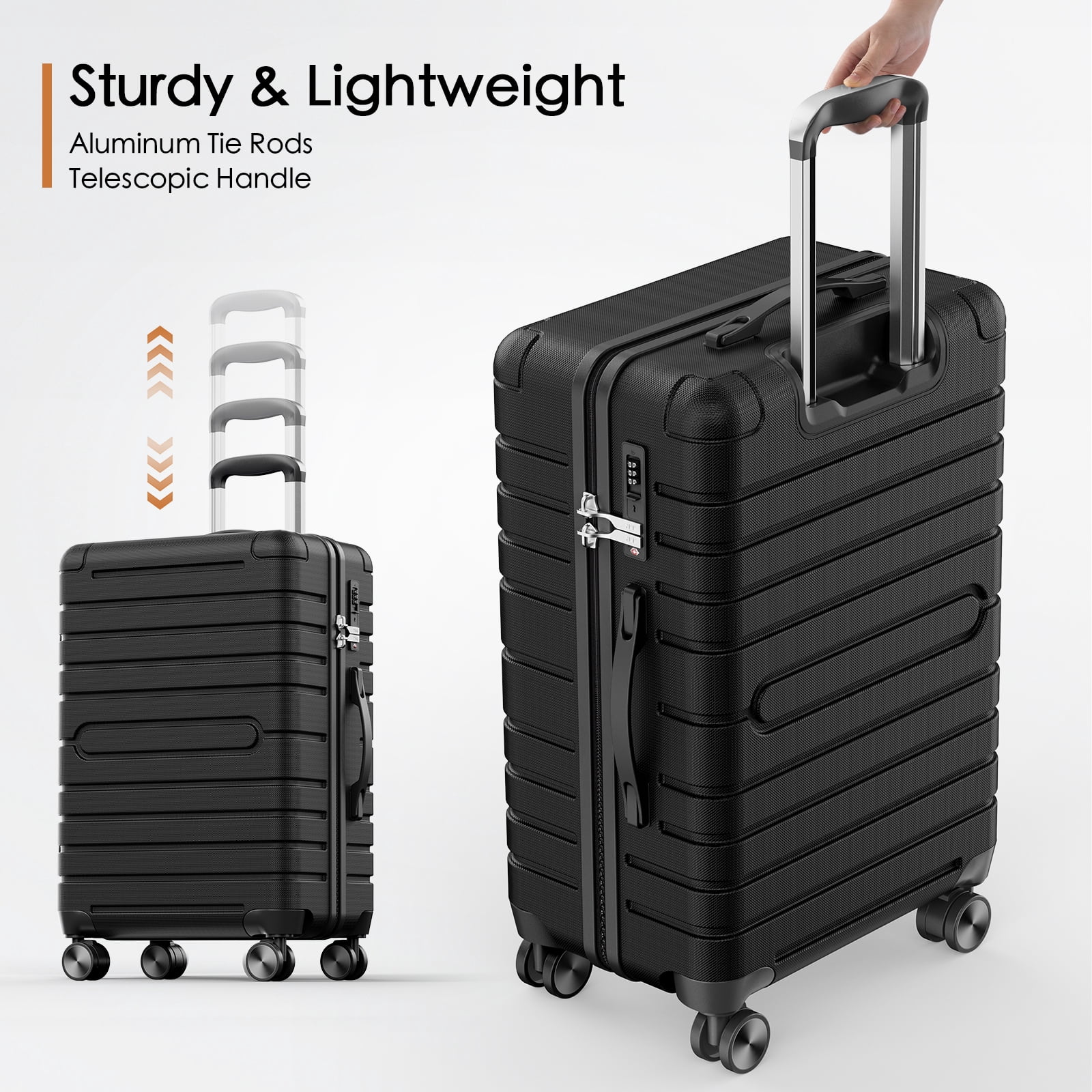 Vebreda 3 Piece Hardside Luggage Set with TSA Lock, 360° Spinner Wheels, Durable Lightweight Shell, Checked Suitcases (20”/24”/28”)