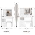 thumbnail image 2 of Makeup Vanities 29.2" Small Size Left Drawer Desktop Vanity Table + Cushioned Stool, 2 AC+2 USB Power Station, Hair dryer bracket, Extra Large Touch Control Sliding LED Mirror, Tri-color Switching, B, 2 of 17