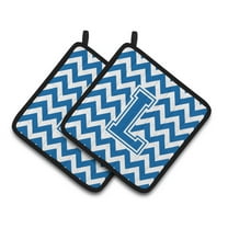 Carolines Treasures CJ1056-LPTHD Letter L Chevron Blue and White Pair of Pot Holders, 7.5HX7.5W, multicolor
