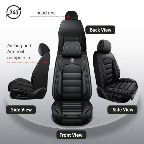 2017 for JEEP CHEROKEE Seat Cover, Black Car Seat Covers, Leather 5 Seats Full Set With Lumbar Support Suitable for All Seasons, Pet Car Seat Covers