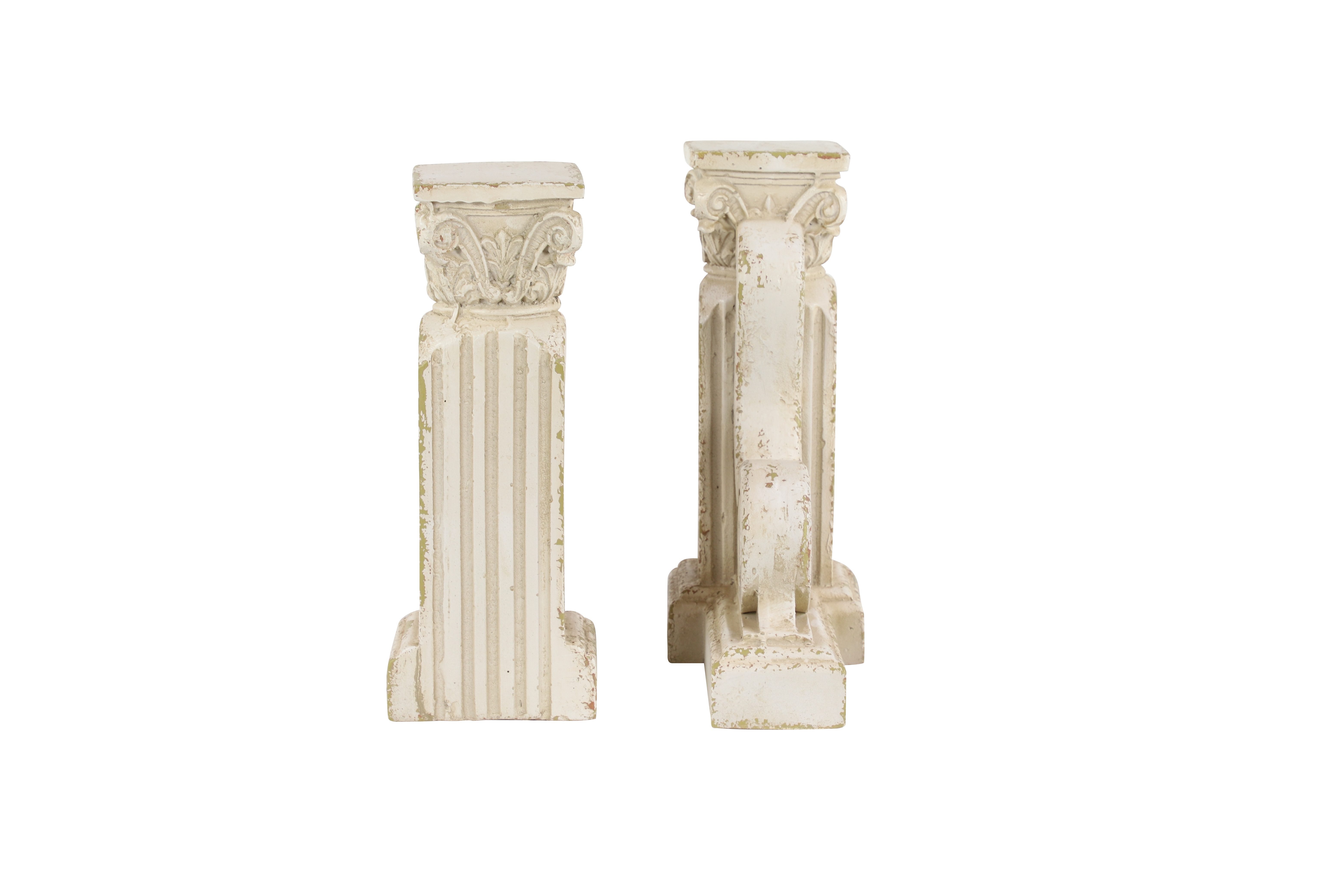 Decmode - 10” x 12” Large Distressed White Decorative Pillar Scroll Bookends