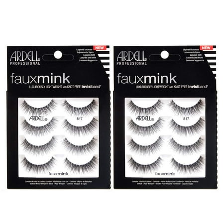 Ardell Faux Mink Lashes False Eyelashes 817 - Natural Look, Dramatic Volume, Comfortable Wear Strip Lashes, 4 Pairs X 2 Pack - Pack Of 1