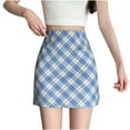 thumbnail image 2 of BLTIBY 2025 Plaid Skirts for Women High Waisted Hip A Line Pencil Casual Mini Skirt Fashion Comfortable Skorts Blue XL, 2 of 6