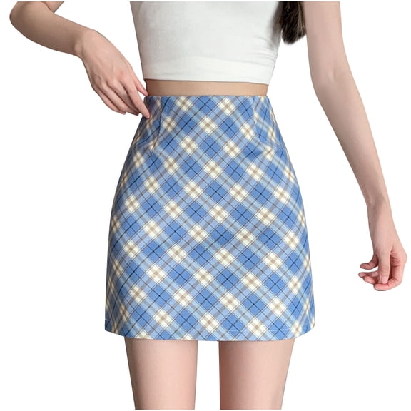 Umfun Women's Plaid A-Line Mini Skirt High Waist Bodycon Skirt Casual Skirt for School Daily Style