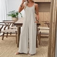 thumbnail image 7 of JULMCOMO Jumpsuits for Women Scoop Neck Adjustable Strap Loose Fit Overalls Sleeveless Wide Leg Casual Summer Jumpsuits with Pockets White L, 7 of 7