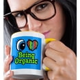 thumbnail image 2 of 3drose, Bright Eye Heart I Love Being Organic, 11oz Two-tone Yellow Mug, 2 of 6