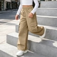 thumbnail image 5 of Mitankcoo Girls Cargo Pants Elastic Waist Wide Leg Multi Pockets Loose Casual Trousers for Kids School Daily 5-15Y, 5 of 8