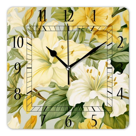 12 Inch Wall Clock Battery Operated Square Clock Decorative for Office, Kitchen, Outdoor, Living Room，Floral Branches Elegant