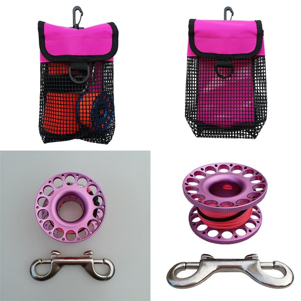 Carrete Cola de buceo con línea de guía de 30 de perno terminado Dive Reel y Mesh Pouch