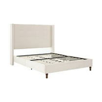 Noble House Peyton Indoor Button Diamond Tufted Velvet Upholstery Queen Bed with Wingback, Ivory