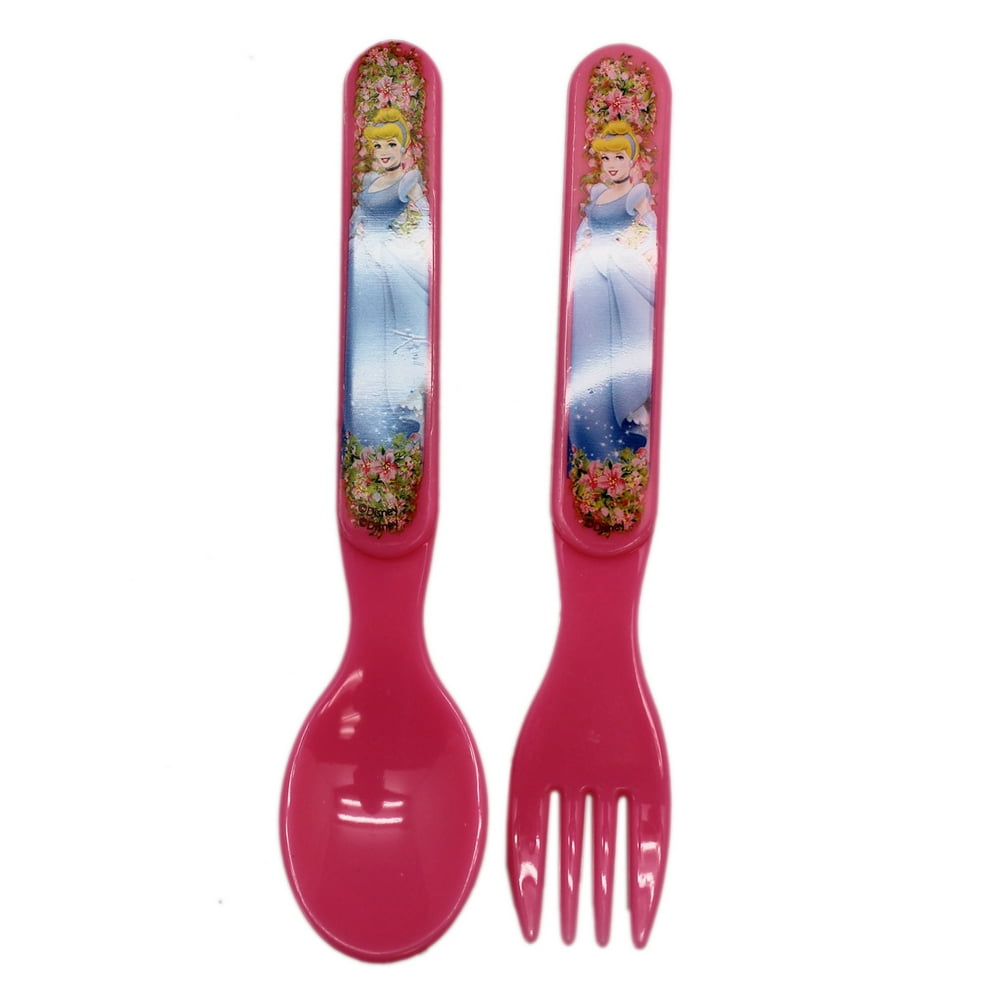 Disney's Cinderella Kids Pink Colored Plastic Spoon and Fork Set