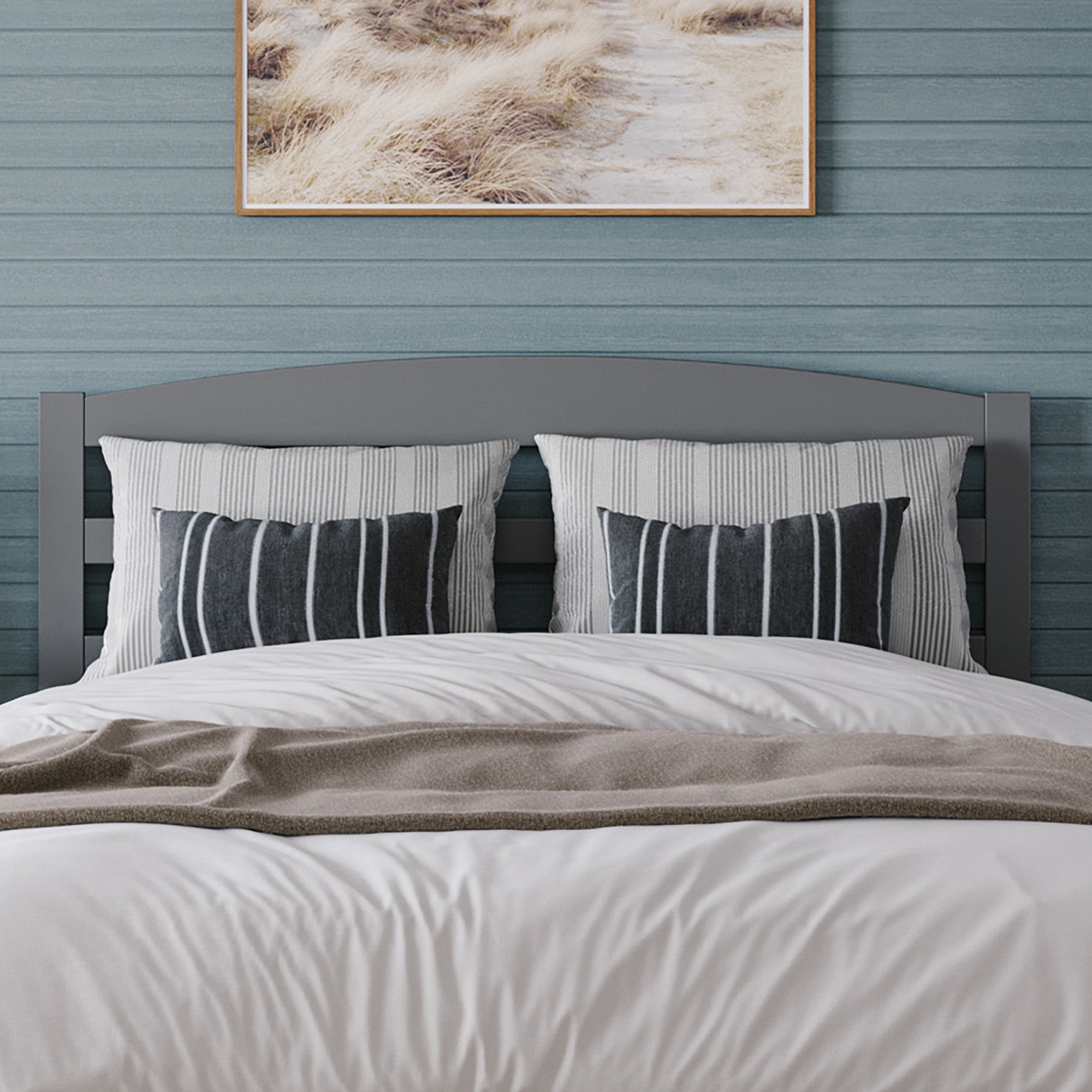 AFI Warren 14" Queen Wood Platform Bed Frame with Slatted Headboard, Grey