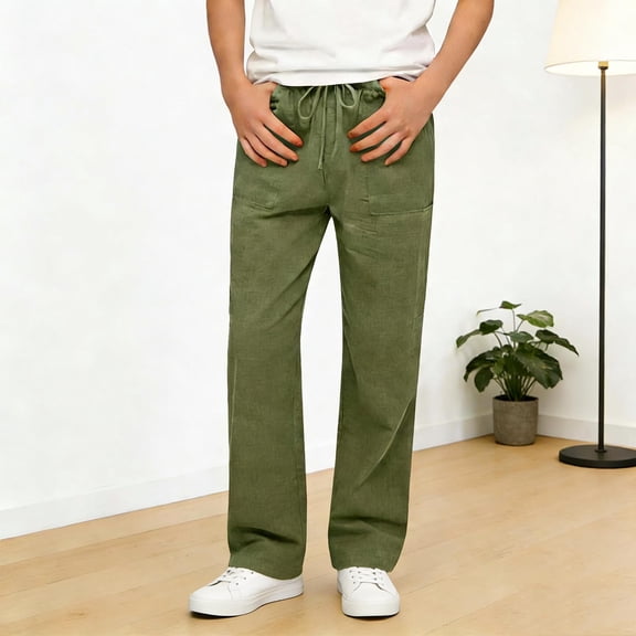 Gymvis Kids Pants breathable casual cotton linen solid color lightweight pockets Pants for Kids