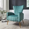 thumbnail image 1 of Silla de acento de terciopelo con patas de metal, sillón tapizado moderno, silla lateral de espalda para salón dormitorio pequeños espacios, 1 of 5