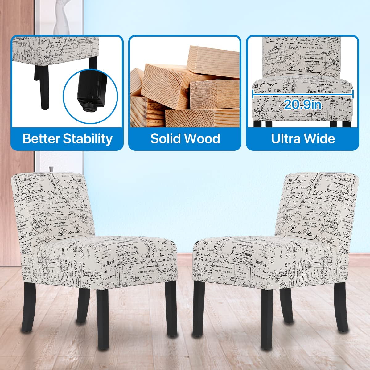 NiamVelo Accent Chairs Set of 2 Fabric Chair for Living Room Modern Design Armless Dining Chairs, Comfy Upholstered Single Sofa Chairs Side Chairs, White