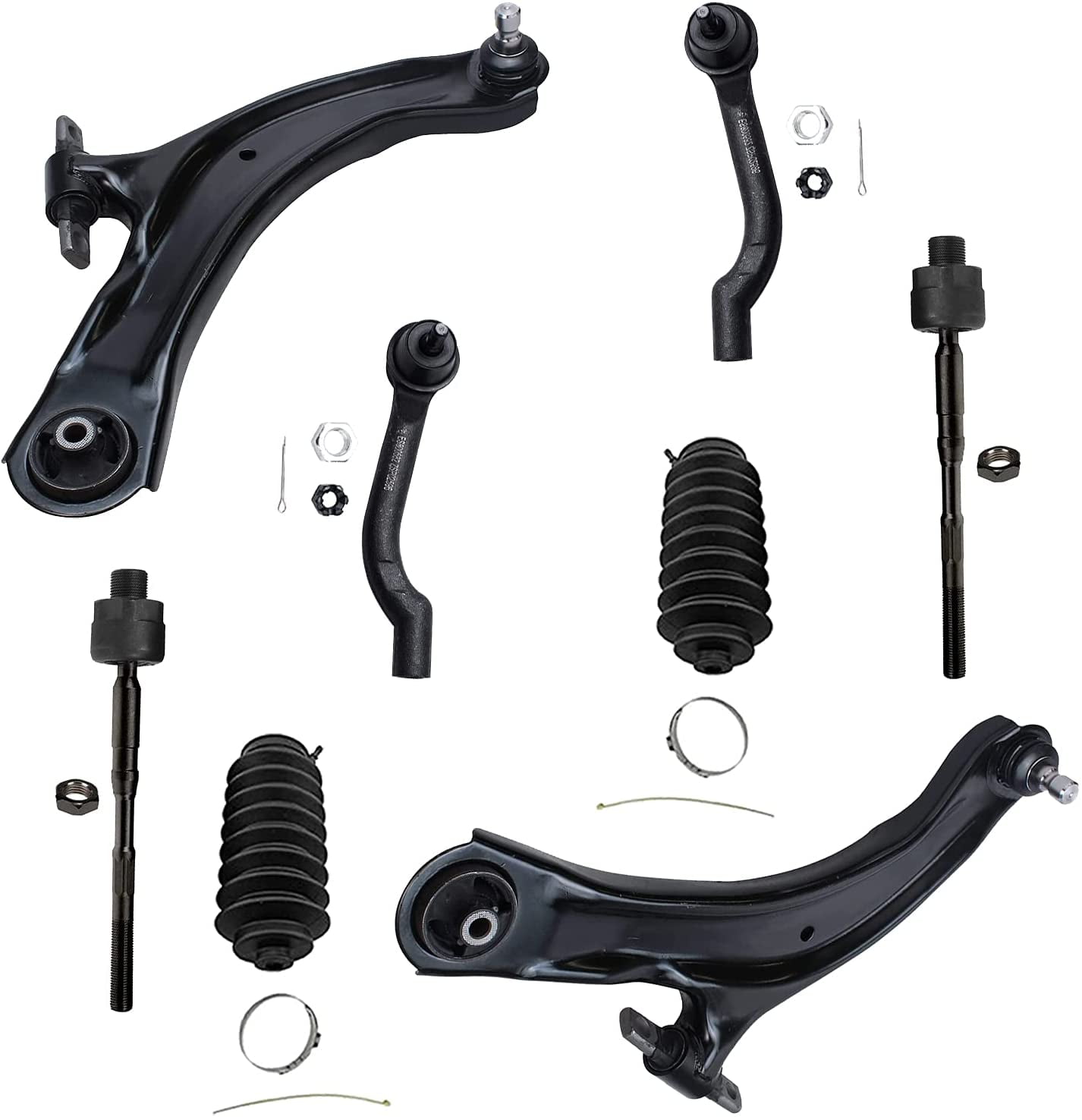 Detroit Axle Front Lower Control Arms w/Ball Joints Sway Bar Links Inner Outer Tie Rods w/Boots & Wheel Hub Bearing Assembly for 2008-2013 Nissan Rogue/ 2014-2015 Rogue Select 