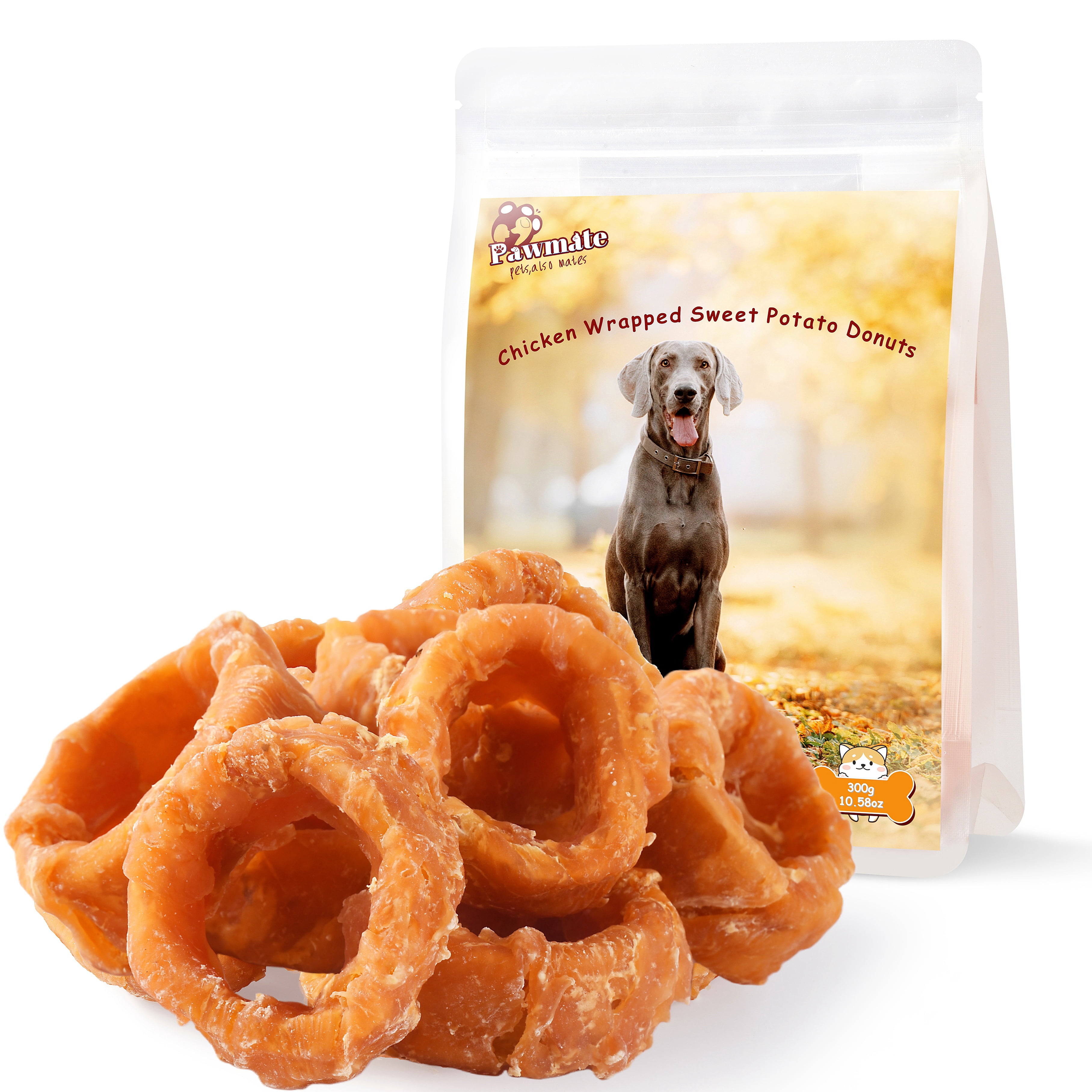 (3 pack) Pawmate Chicken Wrapped Sweet Potato Donut Dog Treats, Natural Healthy & Chewy Snack for All Dogs, 11oz