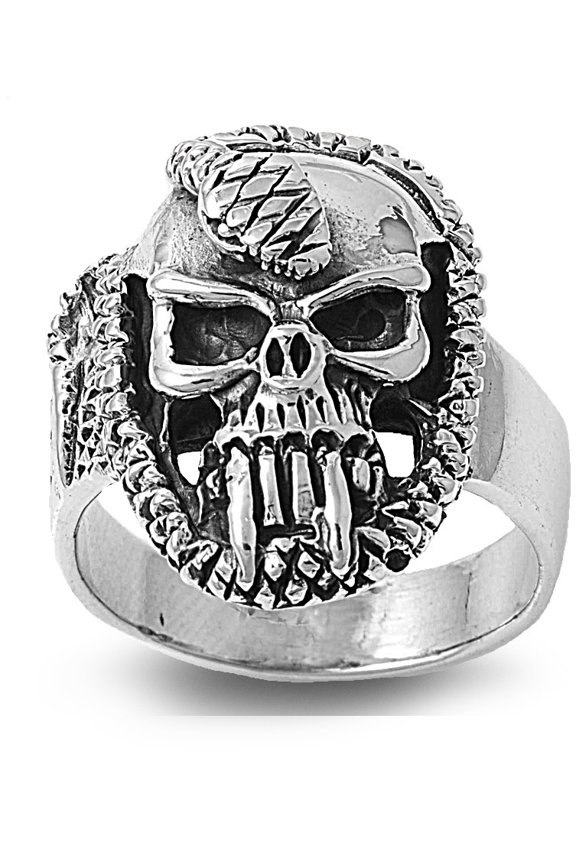 925 Sterling Silver Serpent Temptation Skull Ring Size 11