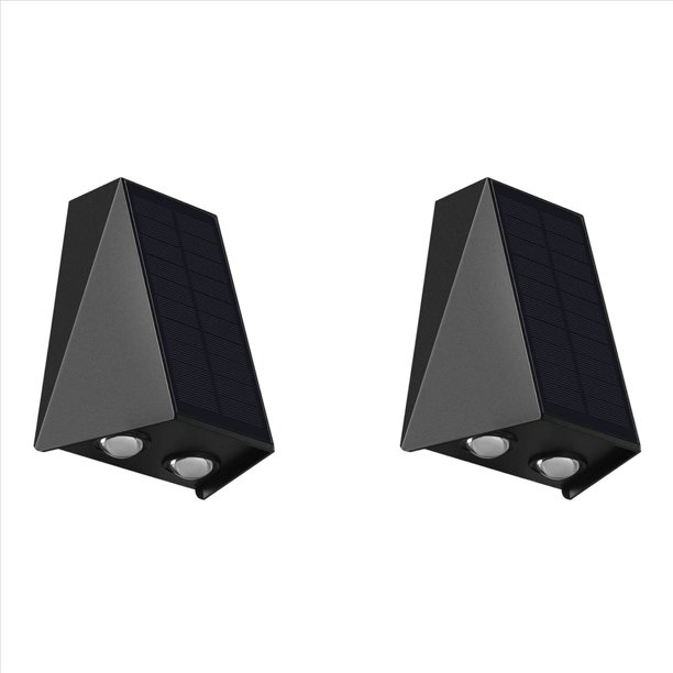 2X Alumbrado Solar de Pared Iluminación Exterior Arriba-Abajo Lámpara LED Luces de Baño de Pared Solares para Patio Jardín 3 Luces