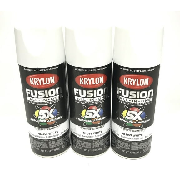 KRYLON 2727-3 PACK Gloss White All-In-One Fusion Paint & Primer - No-Peel - 12 oz Aerosol