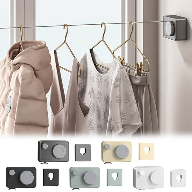 Tendedero retráctil Wenhai Soporte de pared para interiores | Aluminio ABS ajustable para alta resistencia | Diseño de cuerda doble | Se extiende 13.8 pies | Soporta 62 libras | Línea de secado de