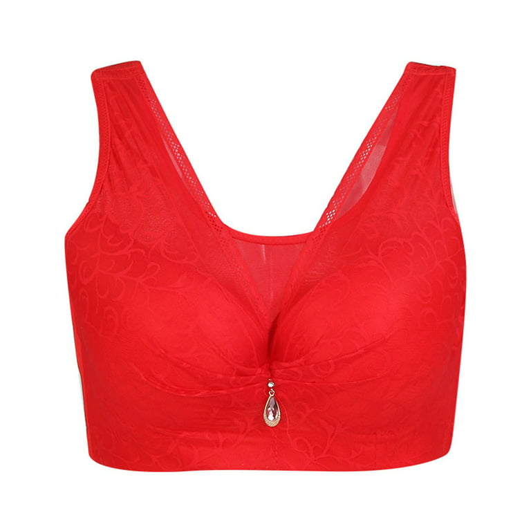 adviicd Wireless Bras for Large Women Womens Seamed Soft Cup Wirefree  Cotton Bra Red Small 