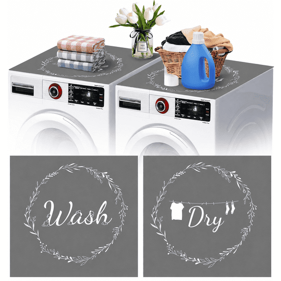 2 Pack Washer and Dryer Covers Top Protector Mat, Non Slip Washing Machine Top Cover, Absorbent Dust Proof Laundry Appliance Cover Pad for Washer Dryer Tops, Quick Drying (26.5 x 26.5 Inch, Gray)