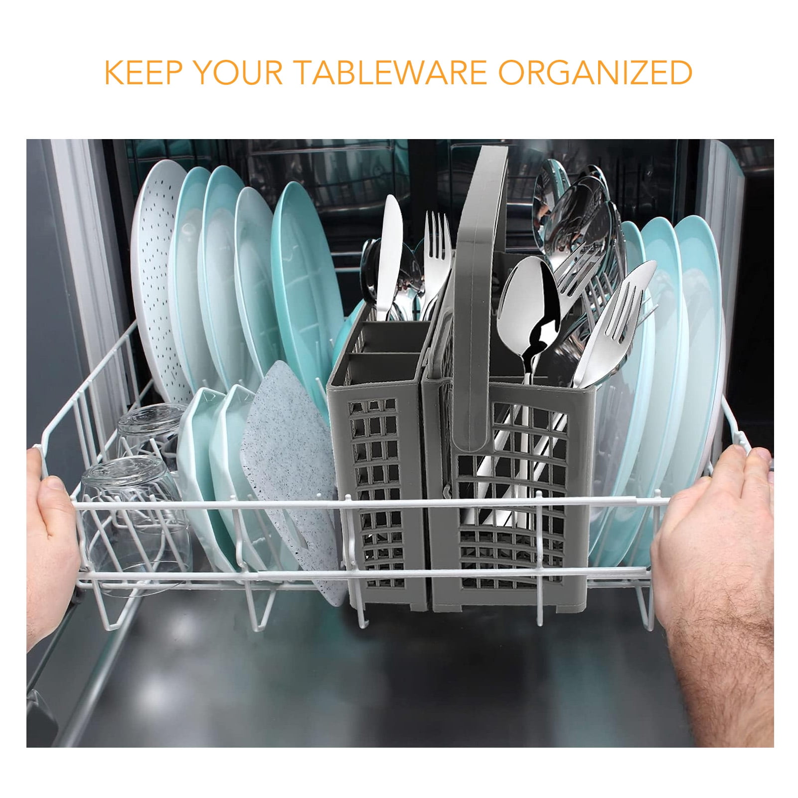 Rupoun Universal Dishwasher Cutlery Basket Replacement Gray Silverware and Utensil Caddy 9.1 x 5.1 in / 23 x 13 cm Multi-Compartment Basket Fit for Bosch Maytag GE Frigidaire