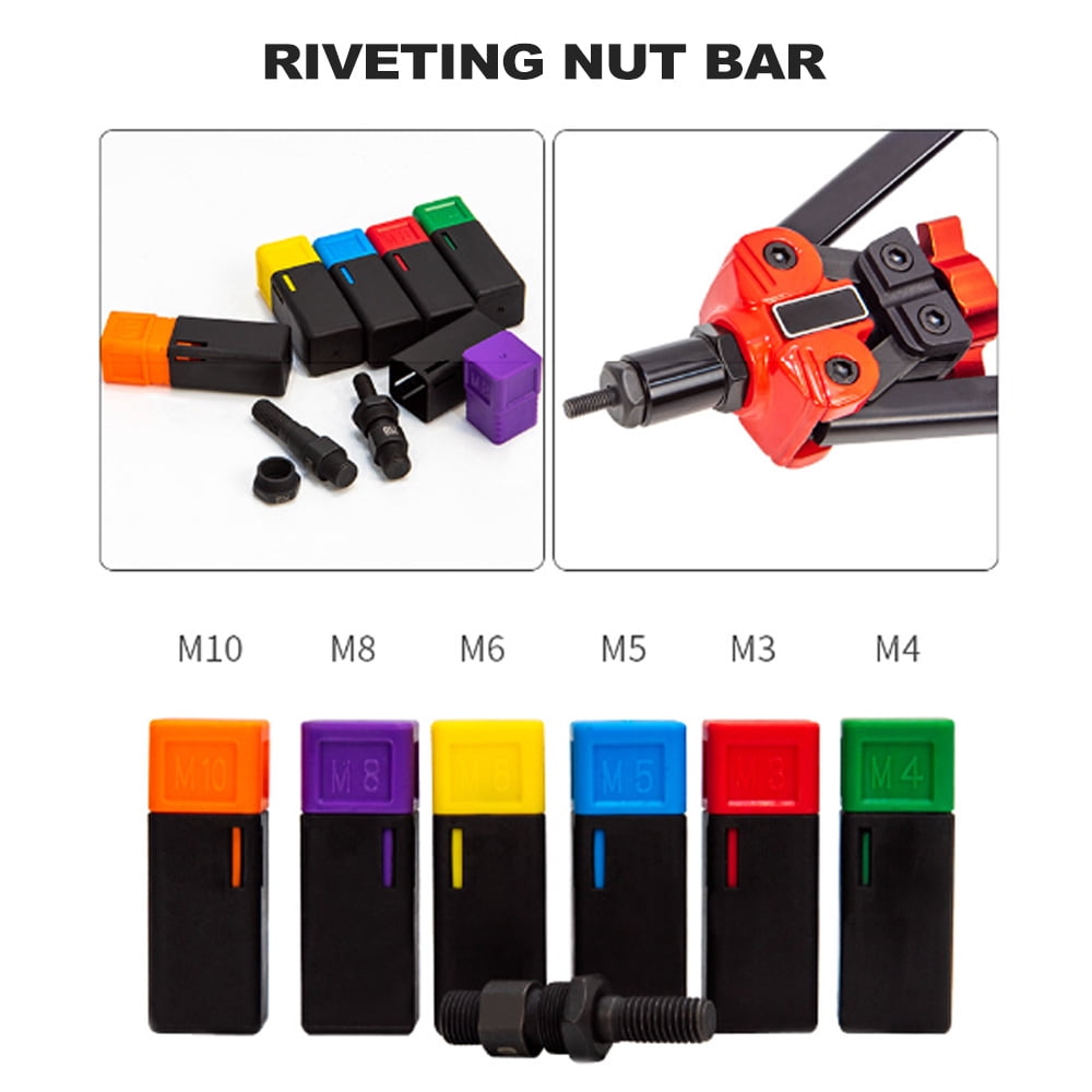 Rupoun Rivet Nut Tool Kit with 10 Rivets and 10 Nut Rivets Assortment, Manual Hand Riveter for Sheet Metal & Automotive Work, 15.35 inches / 39 cm